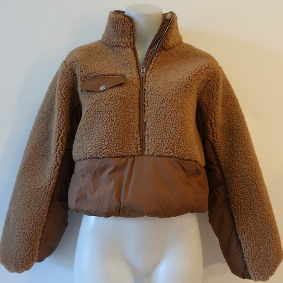 Womens Frame Brown Fleece /Nylon Mix Bomber Jacket S/P * - Picture 2 of 7